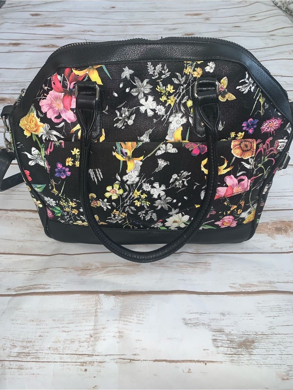 Torrid  Black Floral Shoulder Tote with Removable Strap - Picture 5 of 15